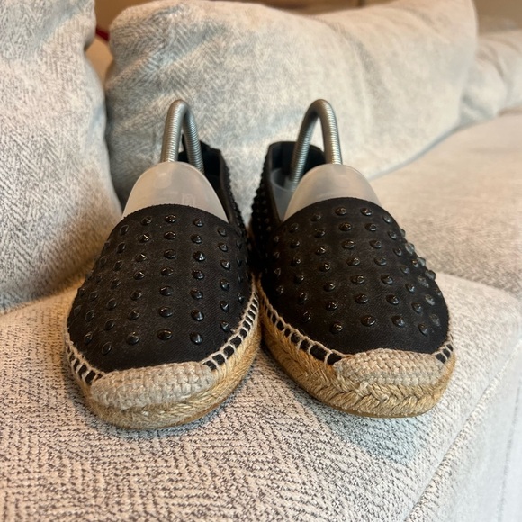 SAINT LAURENT Black Studded Canvas Flat Espadrilles - Picture 6 of 13